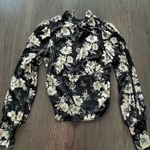 Black and White Puff Sleeve Button Down Blouse